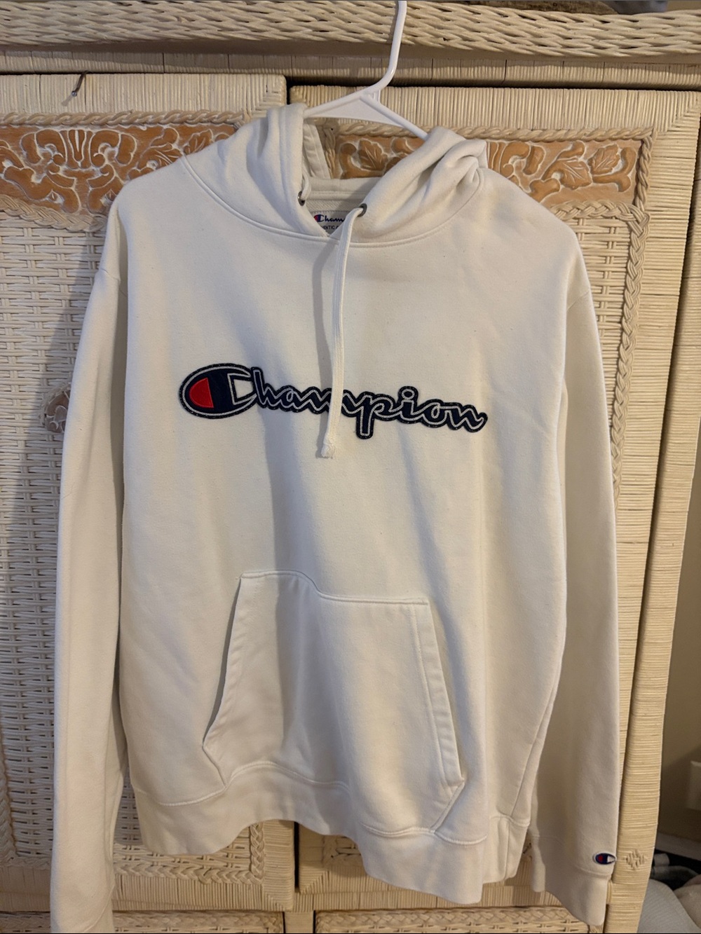 Champion Men’s White Crewneck Hoodie with Script Logo